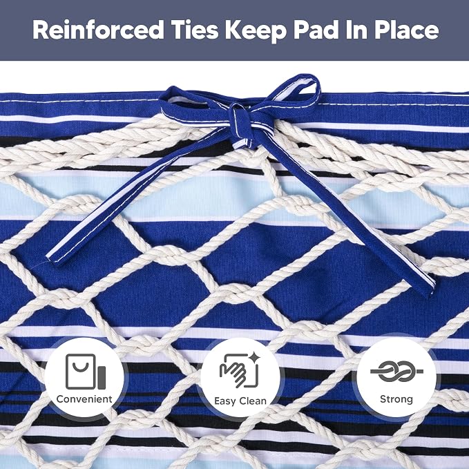 SUNCREAT Portable Hammock Pad with Soft Pillow, Two-Layer Soft Polyester Pad, Blue Stripes