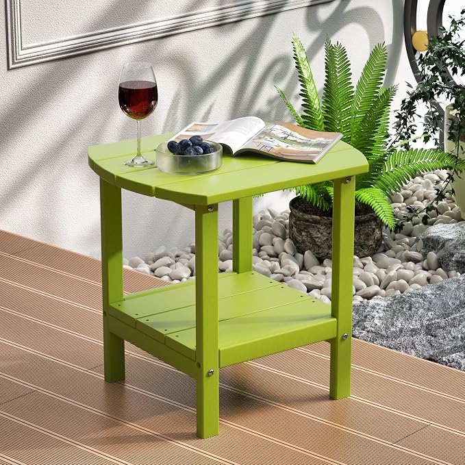 TORVA Patio Adirondack Side Table, Outdoor End Tables All-Weather Resistant HDPE Humidity-Proof Long Time Use for Deck, Lawn,Garden, Porch, Backyard End Table（Lemon Green）(2 Tier)