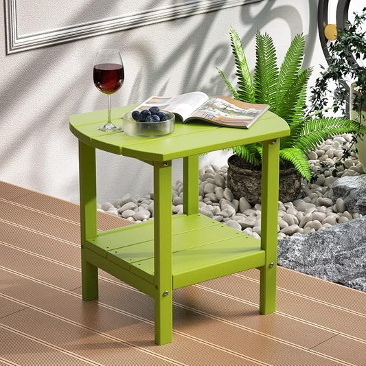 TORVA Patio Adirondack Side Table, Outdoor End Tables All-Weather Resistant HDPE Humidity-Proof Long Time Use for Deck, Lawn,Garden, Porch, Backyard End Table（Lemon Green）(2 Tier)