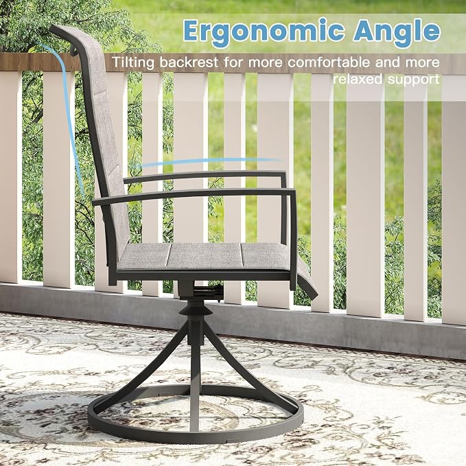 DIFY 5 Piece Outdoor Dining Set, Metal Patio Table and Chairs Set, 40.6" Round Dining Table & 4 Padded Textilene Swivel Patio Chairs, Outdoor Furniture Set for Garden Backyard Porch, Grey