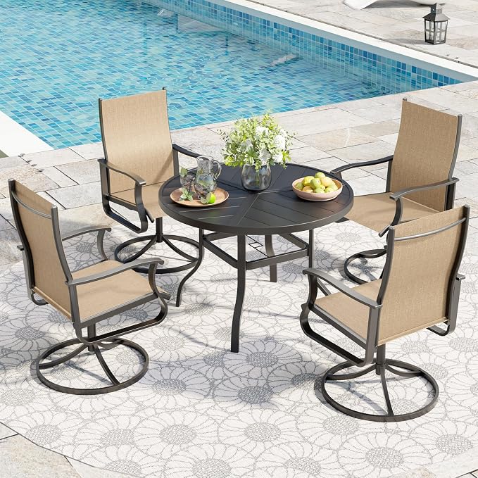 UDPATIO 5 Piece Outdoor Patio Table and Chairs Set with 39" Round Table & 4 Outdoor Swivel Rocker Patio Chairs All Weather Textilene, Patio Table with Chairs, Outdoor Patio Dining Set for Backyard