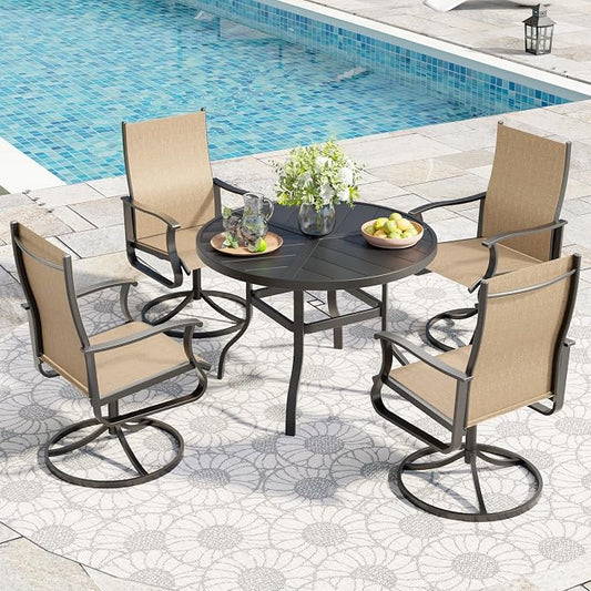 UDPATIO 5 Piece Outdoor Patio Table and Chairs Set with 39" Round Table & 4 Outdoor Swivel Rocker Patio Chairs All Weather Textilene, Patio Table with Chairs, Outdoor Patio Dining Set for Backyard
