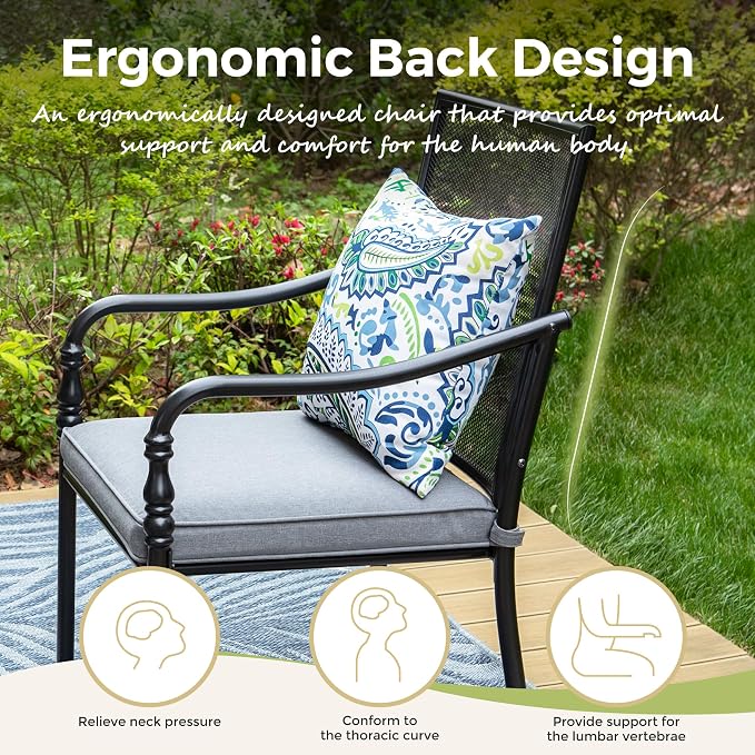 MIXPATIO 7 Pieces Outdoor Patio Dining Set for 6,Outdoor Metal Dining Set, 6 Metal Chairs with Thickened Cushions, 64" Rectangle Table for Garden Backyard