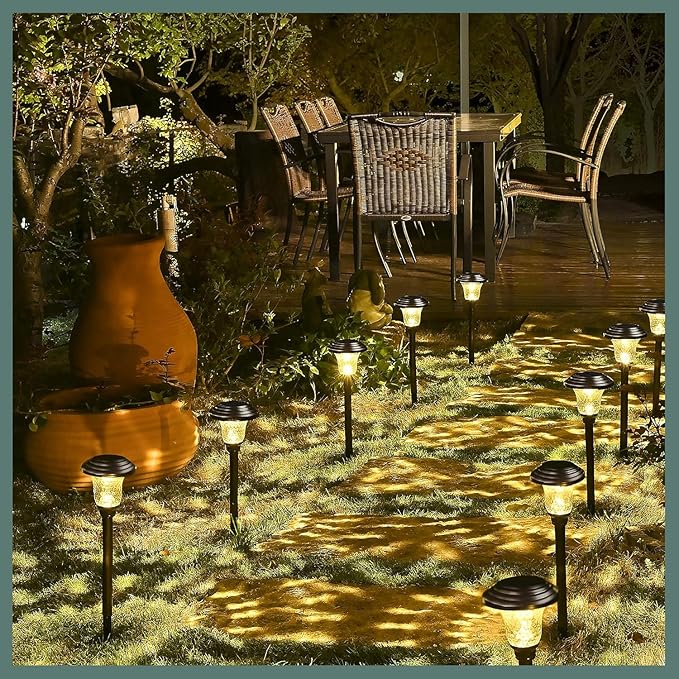 GIGALUMI Metal & Glass Solar Lights Outdoor, 8 Pack LED Garden Lights | Solar Pathway Lights Waterproof IP65, Warm White Landscape Path Lights, Garden Decor for Yard, Patio, Walkway (Brown)