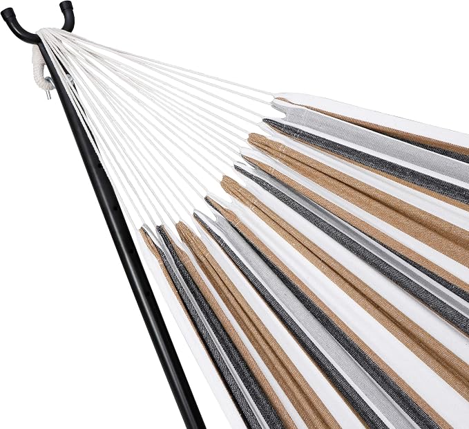 Portable 2-Person Hammock with Heavy Duty Steel Stand, Carrying Case and 6 Optional Hook Positions, Double Hammock for Indoor Outdoor Patio Bedroom (Desert Stripes)