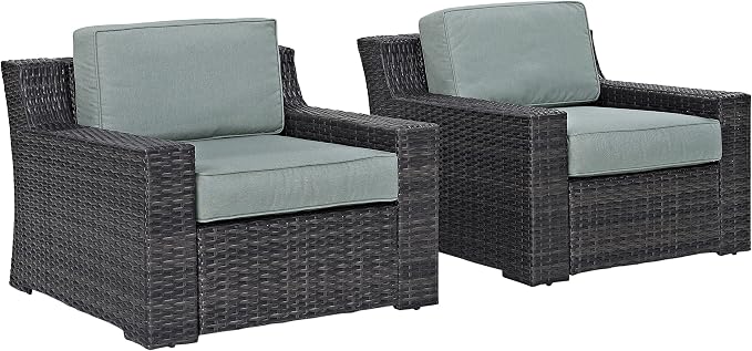 Crosley Furniture Beaufort Beaufort 2-Piece Outdoor Chair Set, Wicker Patio Chairs for Conversation, Porch, Deck, Brown with Mist Cushions