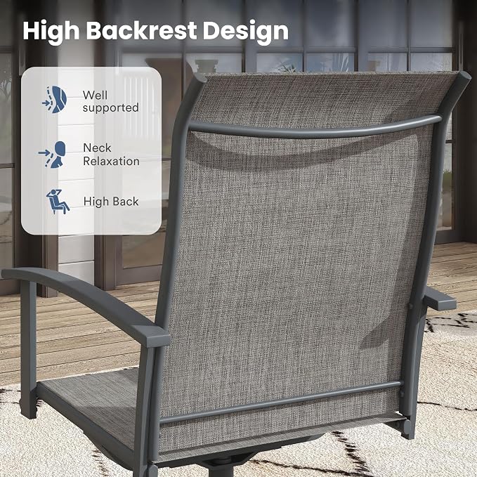 VICLLAX 7 Pieces Patio Dining Set for 6, 50.1" Round Outdoor Table and Chairs (4 Patio Fixed Chairs and 2 Swivel Chairs) for Deck Garden, Dark Grey