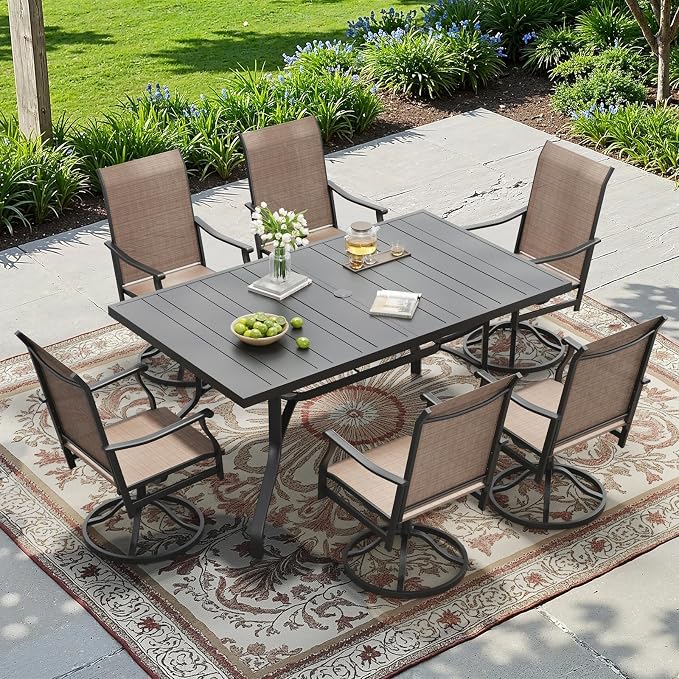 Soohow Outdoor Dining Table 60"x35", Rectangle Patio Table with 1.57" Umbrella Hole, Outdoor Metal Tables for Patio, Graden, Backyard and Poolside, Weather-Resistant
