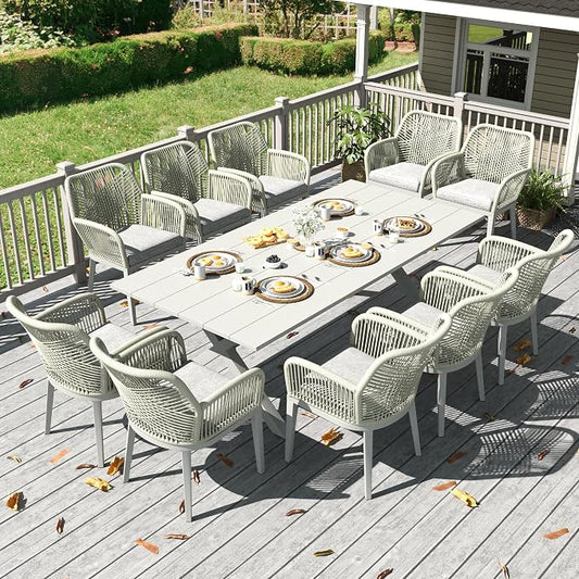 LayinSun Outdoor Dining Set for 10, 11 Pieces Patio Furniture Sets with Aluminum Dining Table and Rope Weave Chairs