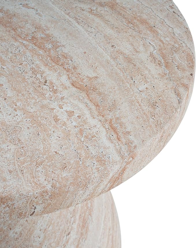 Outdoor Side Table Faux Marble End Table Faux Stone Side Tables Travertine Small Coffee Tables for Indoor Outdoor, Garden Stool Plant Stand for Porch, Backyard Patio, 20"*23*-Beige