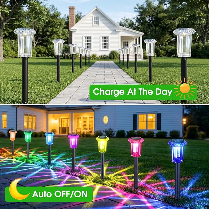 Eyrosa Solar Pathway Lights Outdoor Waterproof Starburst Pattern 10 Pack | Solar Outdoor Lights for Garden Yard Lawn Path Walkway Driveway Labdscape,Stake Lighting Outside Decor