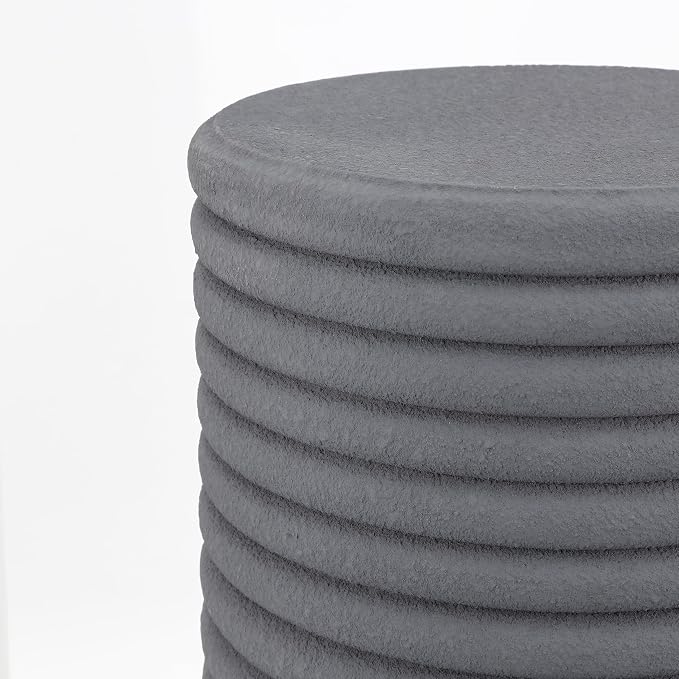 JONATHAN Y Evans Modern Ribbed Drum Outdoor Accent Table, 18" H Weather-Resistant Footed Garden Stool for Patio, Porch, and Living Room, Frosted Gray TBL1107A