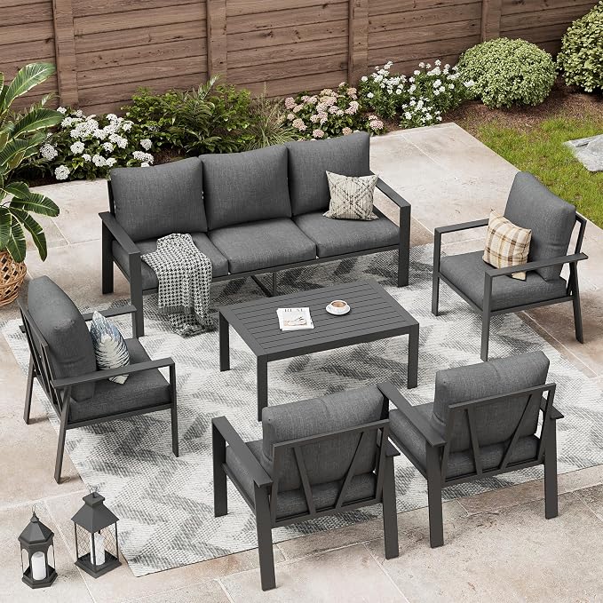 Aluminum Patio Conversation Sets All-Weather Sectional Outdoor Furniture Set with Coffee Table & Cushions with Removable Covers for for Backyard, Garden and Poolside Easy Assembly(Gray)