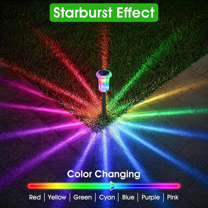 Eyrosa Solar Pathway Lights Outdoor Waterproof Starburst Pattern 10 Pack | Solar Outdoor Lights for Garden Yard Lawn Path Walkway Driveway Labdscape,Stake Lighting Outside Decor