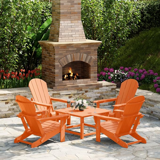 Costaelm Patio Conversation Table, Tatio Accent HDPE Outdoor Weather Resistant, Square Outdoor Porch Balcony Patio Drink Table for Outside, Pool, Backyard, Orange