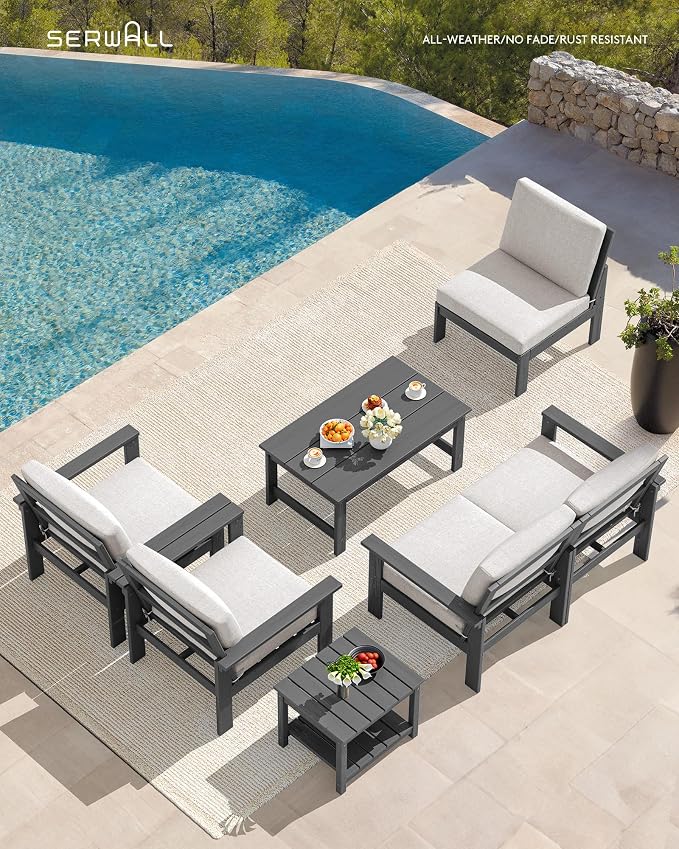 SERWALL HDPE Outdoor Patio Furniture Set | with Coffee Table & Side Table