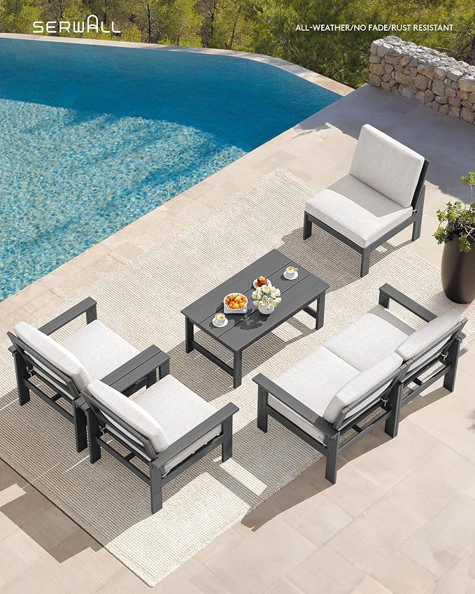 SERWALL HDPE Outdoor Patio Furniture Set with Coffee Table