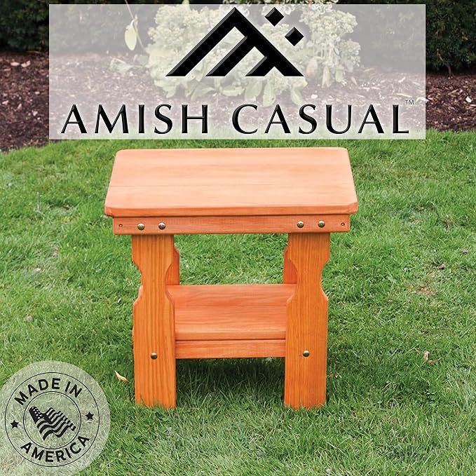 Amish Casual Heavy Duty Outdoor Wood End Table in Cedar Stain - Quality Crafted in The USA from Treated Pine by Amish Artisans
