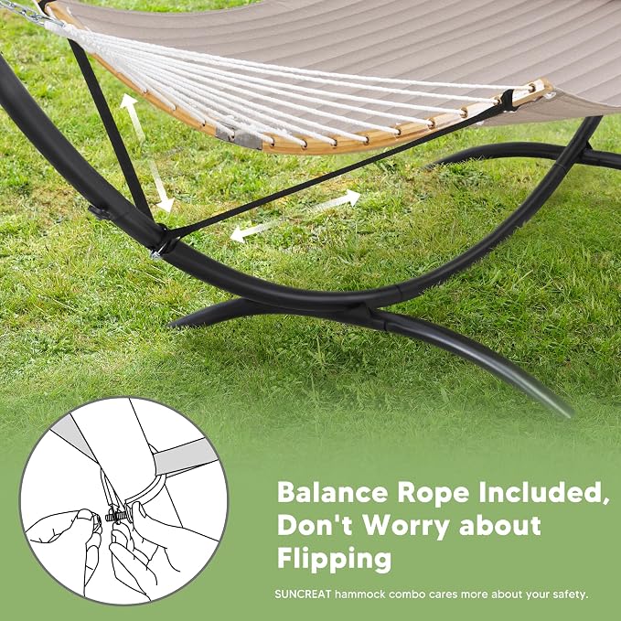 SUNCREAT Portable Double Hammock with Stand, Outdoor Standing 2 Person Hammock Combo, Patent Pending, Tan