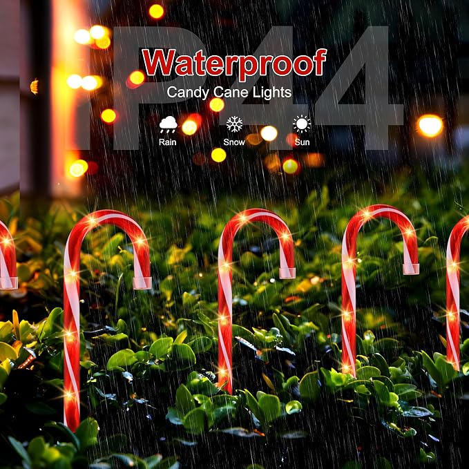 10 Pack Candy Cane Pathway Lights, Light Up Outdoor Christmas Decoration | 10 In Tall, Waterproof, UL Listed, 11ft Total Length, for Driveway, Walkway, Garden, Yard, Indoor & Outdoor Christmas Decor