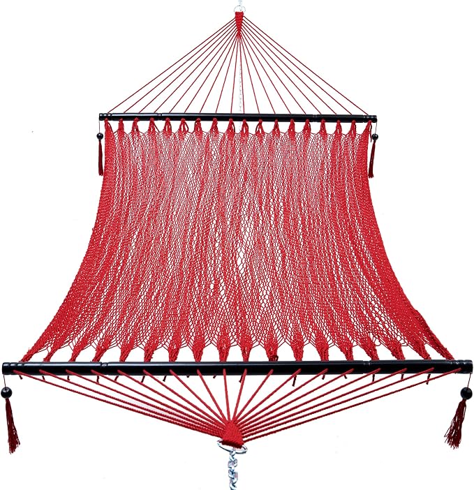PNAEUT Double Rope Hammocks for Outside, Handwoven Double Caribbean Hammock with Spreader Bar for Outdoor Indoor, Max 600 lbs Capacity (Ruby)