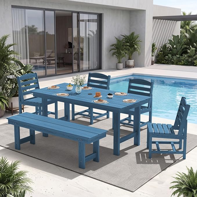 KINGYES Patio Armless Dinning Chairs Set of 2, HDPE All-Weather Outdoor Patio Chairs for Garden Backyard, Blue