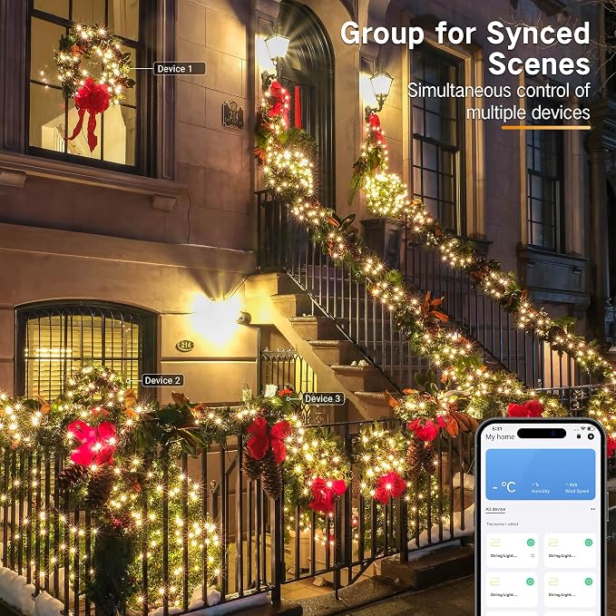 BrizLabs Smart Christmas Lights, 196.8FT 600 LED Color Changing Christmas Lights with APP/Voice Control, Warm White Multicolor Xmas Fairy Lights Music Sync Tree Lights Dimmable for Indoor Outdoor Home