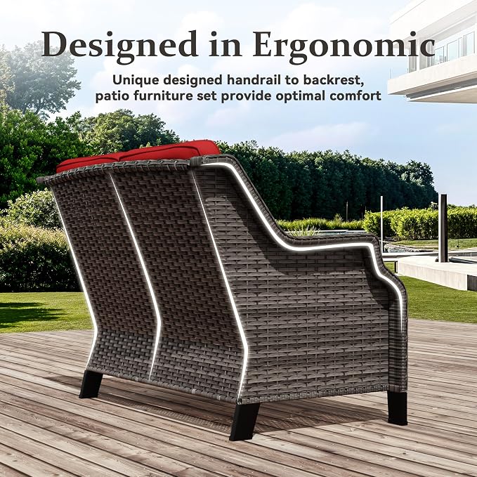 Outdoor Patio Loveseat, All-Weather 2-Seater Wicker Loveseat with Cushions, Outdoor Patio Love Seat Sofa for Garden, Balcony and Deck