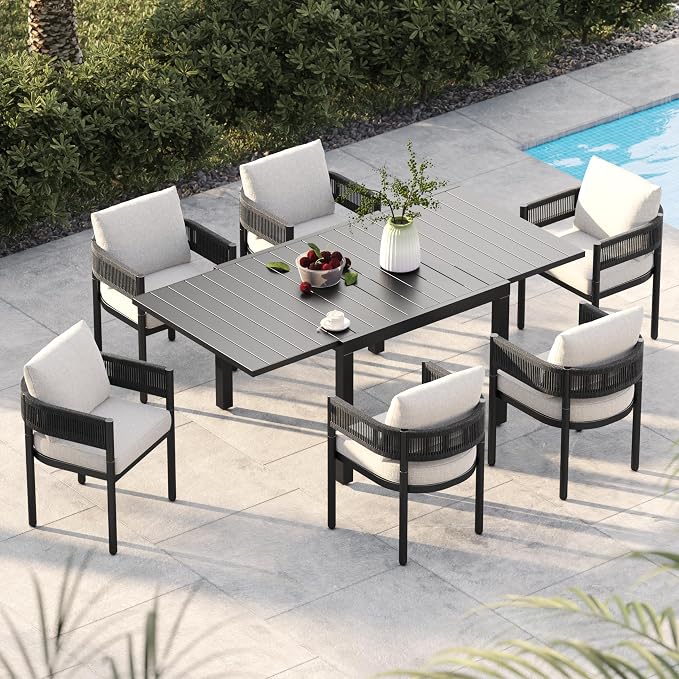 Grand patio Expandable Patio Dining Table for 4-6 Person, 39.5-79" Aluminum Metal Rectangle Outdoor Dining Table for Garden, Lawn, Backyard