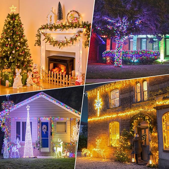 100FT 300 LED Color Changing Christmas Lights, Warm White & Multicolor | Christmas Tree Lights with Remote, Waterproof String Light for Outside Indoor Patio Yard Party Garden Holiday Decorations