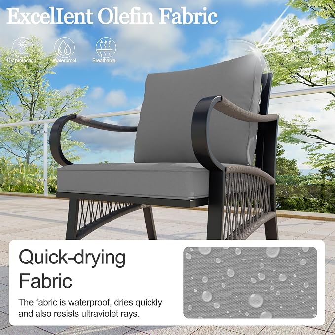 12-Piece Outdoor Furniture Set, Metal Swivel Rocking Chairs with All-Weather Cushions, Patio Conversation Set with Fire Pit Table for Deck, Porch, Garden, Backyard, Poolside (Gray Cushions)