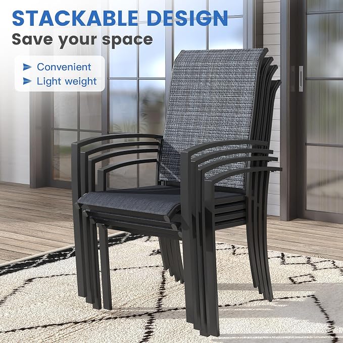 VICLLAX 7 Pieces Patio Dining Set for 6, 63" Rectangle Outdoor Table and Chairs (4 Fixed Chairs and 2 Swivel Chairs) for Deck Garden, Black