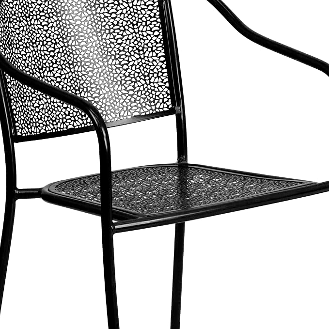 Flash Furniture Oia 5-Piece Commercial Grade Steel Patio Table and Chairs Set, Outdoor Dining Set with Square Table and 4 Round Back Chairs, Black