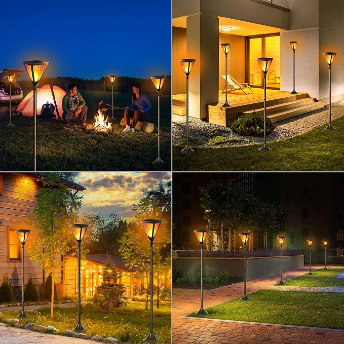 iBaycon 2 Pack 55in Solar Flame Post Lights Outdoor Landscape Pathway Lamp | Solar Garden Lights Warm White, Flickering Flame Light Outdoor Waterproof for Yard Lawn Pathway Landscape Decorations