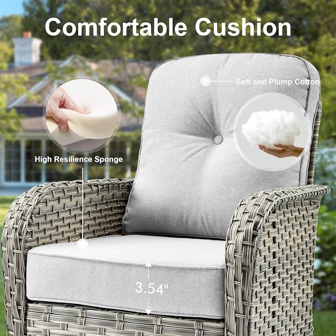 Outdoor Patio Furniture Sets,11 PCS Patio Conversation Set Outside Rattan Sectional Sofa with 54 in Fire Pit Table Wicker Rocking Chair Coffee Table Fit Backyard Porch Garden Poolside Balcony
