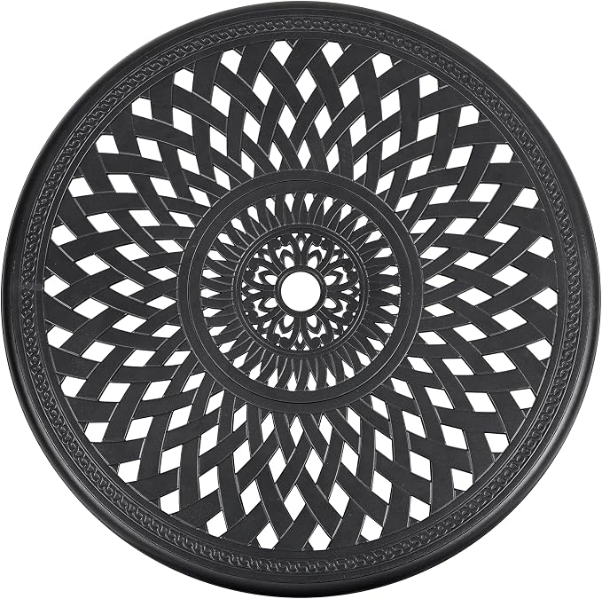 NUU GARDEN 30 Inch Patio Dining Table, Cast Aluminum Round Outdoor Table with Umbrella Hole for Patio, Backyard, Deck Black