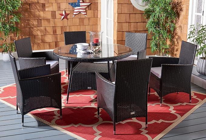SAFAVIEH Outdoor Collection Challe Black/White Dining Set PAT7702A-3BX