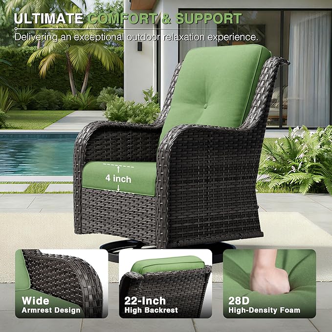 Joyside 9 Piece Wicker Patio Furniture Set, Outdoor Swivel Rocker Patio Chairs with High Back, Deep Seating, Wide Armrest, Thickened Cushions, Outdoor Furniture for Deck, Porch Use
