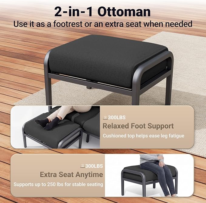 Aluminum Outdoor Patio Furniture Set, 10-Piece Sectional Sofa with 5.1" Thick Cushions, Swivel Rocking Chairs, 55,000 BTU Fire Pit Table, Outdoor Couch for Backyard, Deck, Black