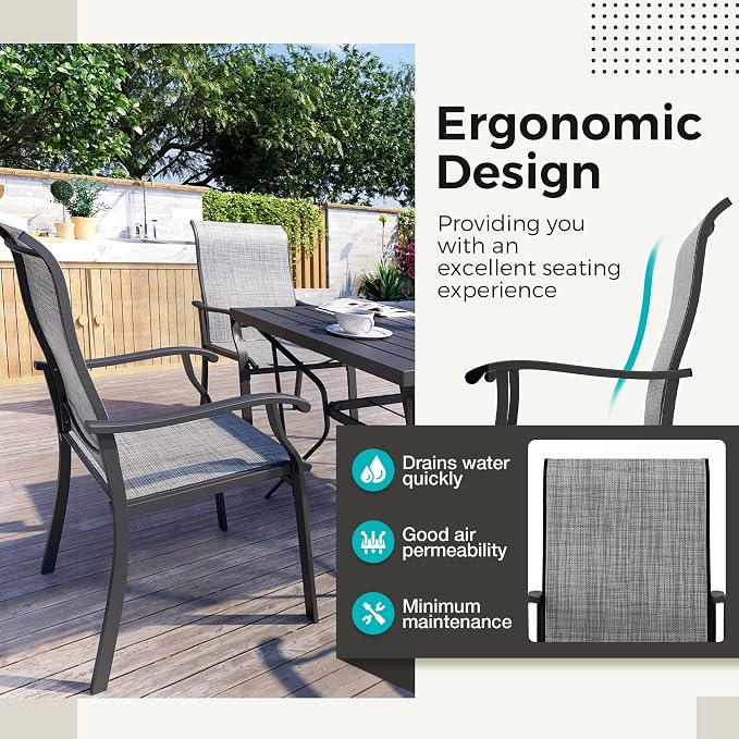 Pamapic 5-Piece Outdoor Dining Set, Patio Dining Set for 4, All-Weather Outdoor Patio Set with 4 Regular Chairs for Garden, Poolside, Deck，Gray