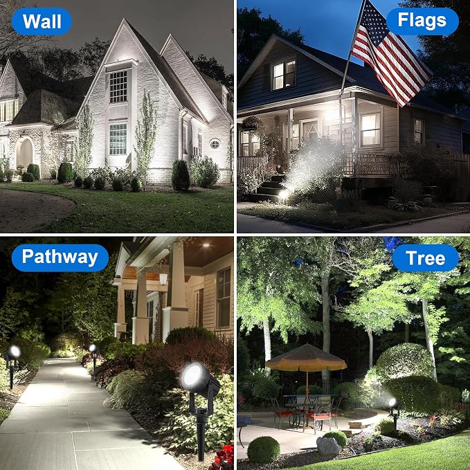 Solar Spot Lights Outdoor, 4-in-1 Solar Landscape Spotlight Waterproof 9.8ft Cable, 5W 3000mAh, Dusk to Dawn Auto ON/Off Adjustable Wall Lights for Yard, Ground, Garden, Pool, Lawn (Cold White)