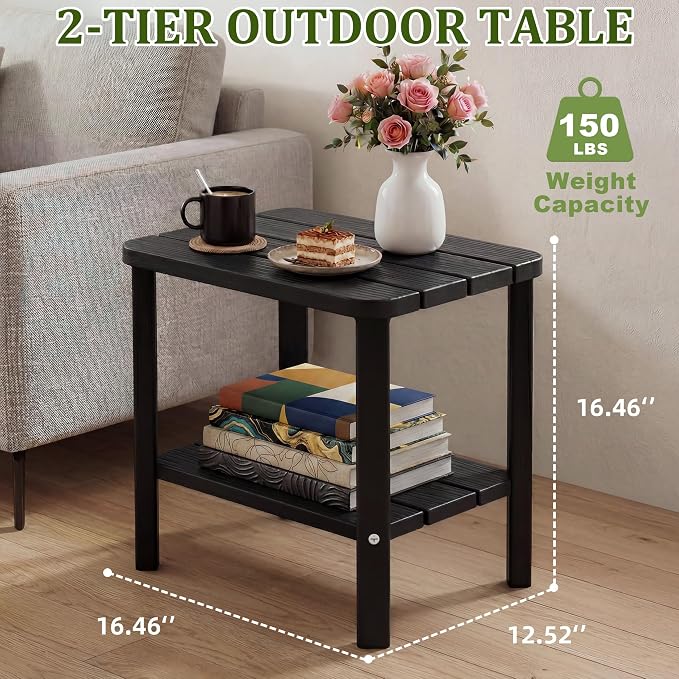 3PCS Outdoor Side Table, 2-Tier Small Table, Weather Resistant Outdoor End Tables, Patio Furniture for Garden, Porch, Pool, Lawn, Backyard or Indoor Bedroom