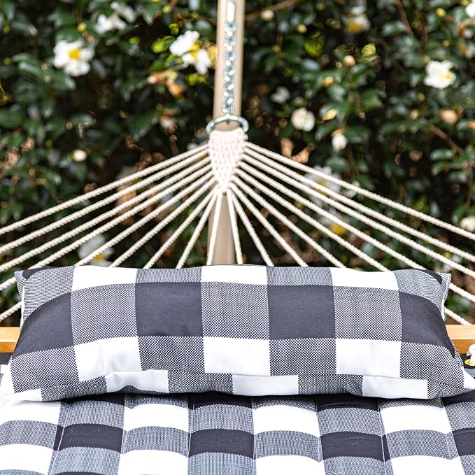 Castaway Living Large 2-Person Quilted Hammock with Stand & Pillow – Buffalo Plaid, 10 ft. L x 52 in. W, 350 lb Capacity, Weather-Resistant Polyester, Portable Space-Saving Frame