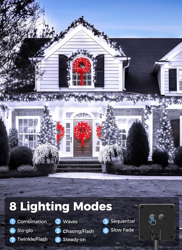 Minetom Solar String Lights Outdoor,40FT 100 LED Solar Powered String Light | Patio Light with 8 Lighting Modes, Waterproof Outdoor Solar Lights for Outside Tree Garden Balcony Yard Christmas, Pure White