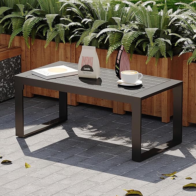 Sundale Outdoor Coffee Table, 40 Inch Rectangle Patio Coffee Tables for Outside, All-Weather Aluminum Coffee Side Table for Deck, Backyard, Balcony
