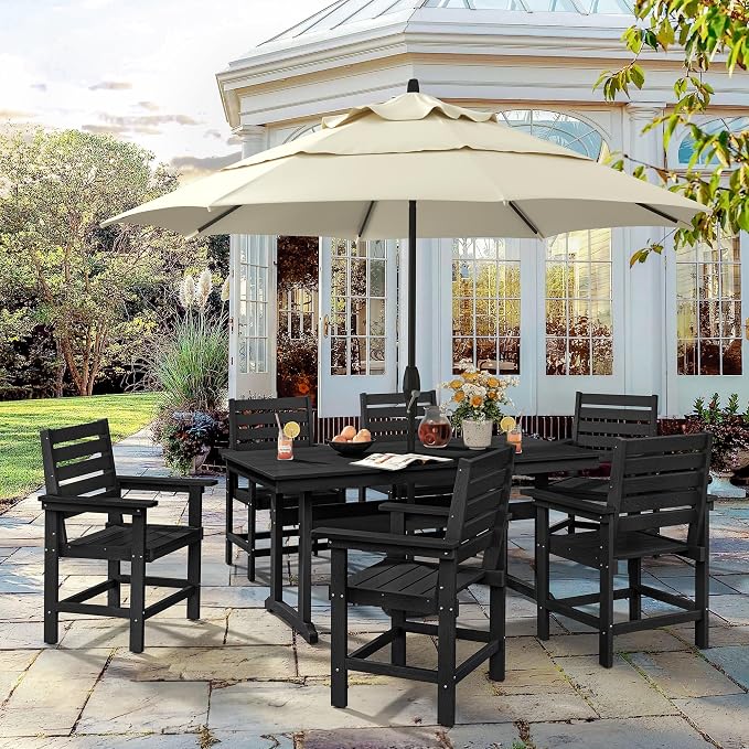 5 Piece Patio Dining Set, 66" Rectangle HDPE Weather Resistant Outdoor Table & 4 Patio Chairs Set with 1.96" Umbrella Hole, Heavy Duty Chairs for Backyard Balcony Deck, Black