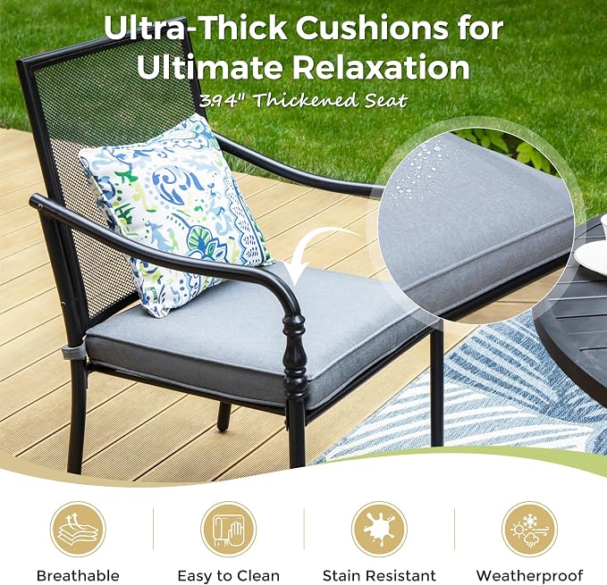 MIXPATIO 7 Pieces Outdoor Patio Dining Set for 6,Outdoor Metal Dining Set, 6 Metal Chairs with Thickened Cushions, 64" Rectangle Table for Garden Backyard