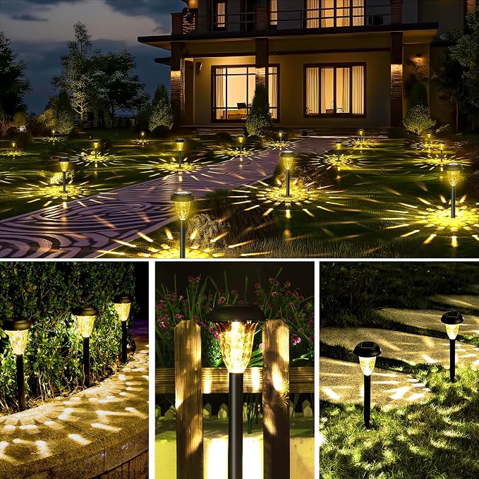 GIGALUMI Solar Lights Outdoor Waterproof, 16 Pack Warm White Pathway Lights | Solar Powered Landscape Lighting, Solar Garden Light for Decor, Patio, Garden, Yard, Pathways, Walkways