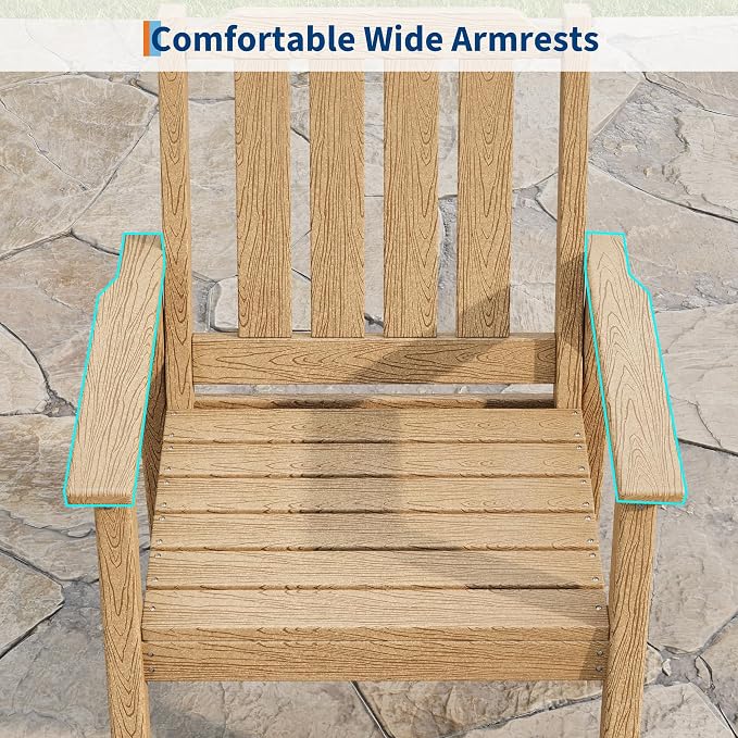 GAOMON Outdoor Patio Dining Chairs Set of 2, All-Weather HDPE Garden Dining Chairs with Armrests, Wide Seat and Sturdy Frame,Waterproof Design, for Garden, Backyard, Deck, Natural