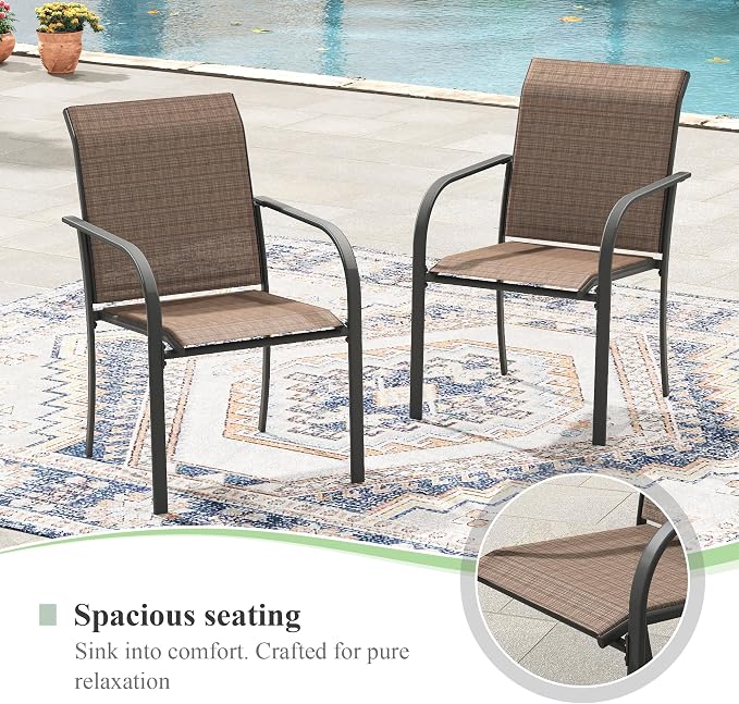 Patio Table and Chairs Set for 8, Outdoor Dining Set with 8 Stackable Dining Chairs and 53" x 53" Metal Slatted Round Dining Table for Porch, Deck, Lawn, Garden, Brown & Black